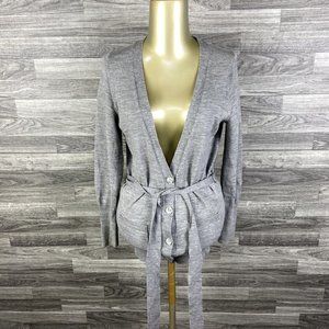 THE LIMITED Button Front Belted Grey Merino Wool Cardigan Sweater Women's Medium